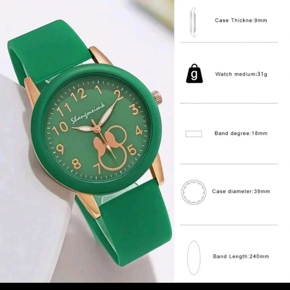 NWT..FASHION QRTZ WATCH. KELLY GREEN .STAINLESS STEEL..HYPOALLERGENIC - Picture 4 of 6